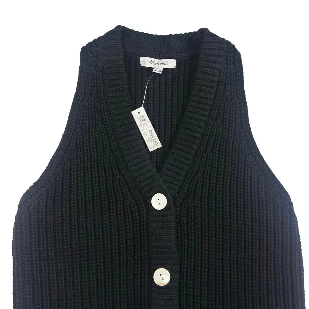 Madewell | Women | Black Heavy Ribbed Knit B-Neck Cutaway Sweater Vest | Small